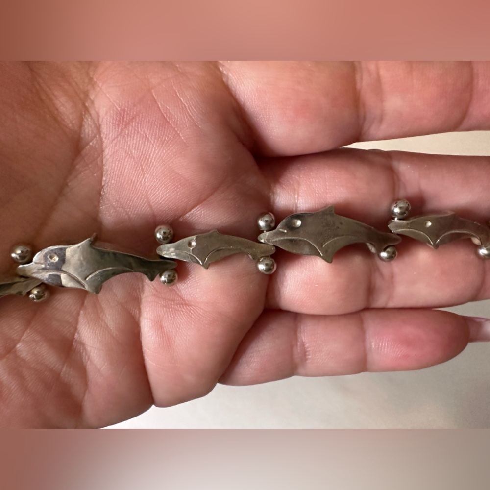 Heavy Solid Sterling Silver Dolphin Bracelet! Gre… - image 3